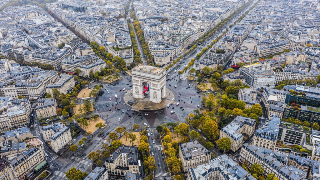 arc de triomphe from the sky paris picture id1324189687